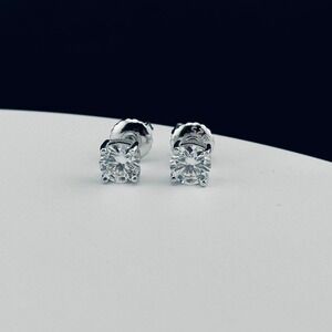 1.5Ct Round Cut Certified Moissanite 14K White Gold 6mm Stud Earrings Screw Back